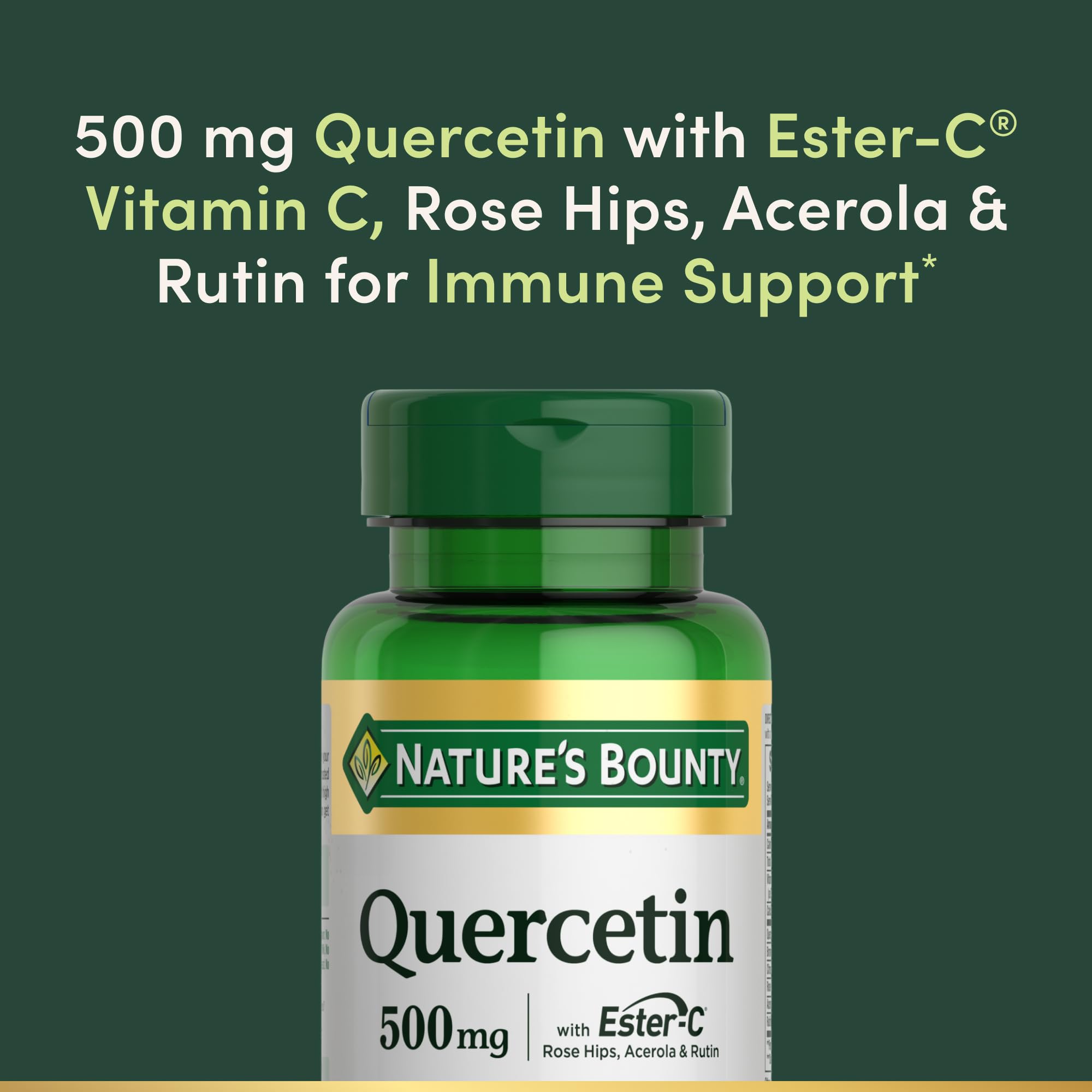 Quercetin with Ester-C vitamin C label close-up.