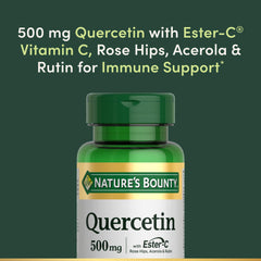 Quercetin with Ester-C vitamin C label close-up.