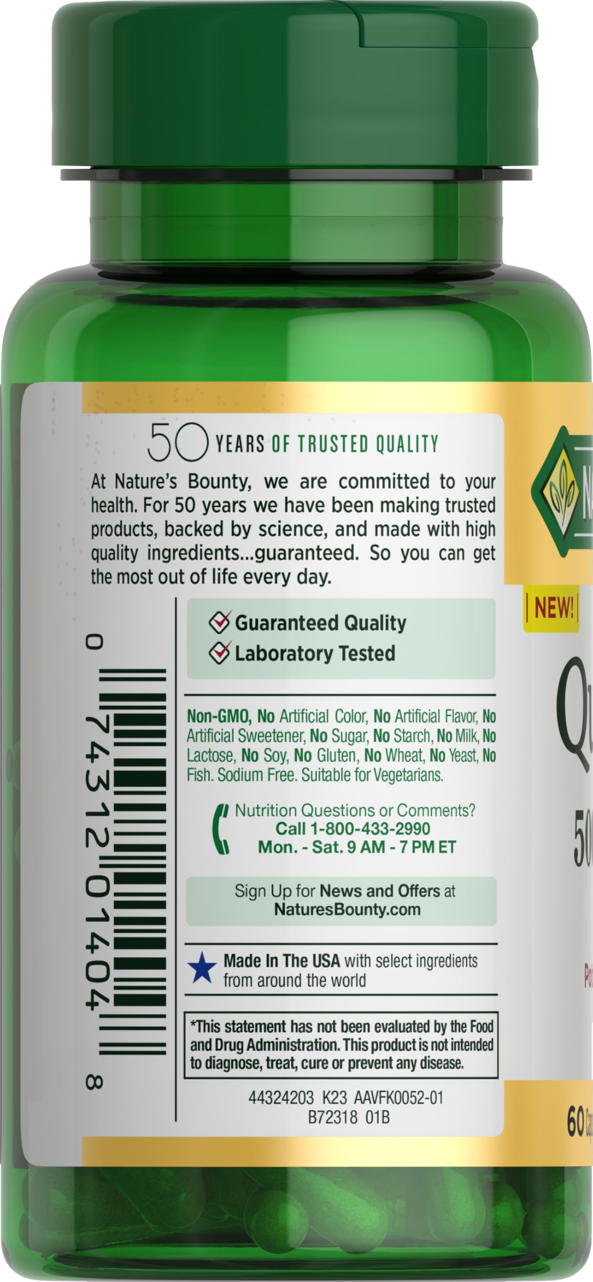 Close-up of the bottle label for Nature’s Bounty Quercetin.