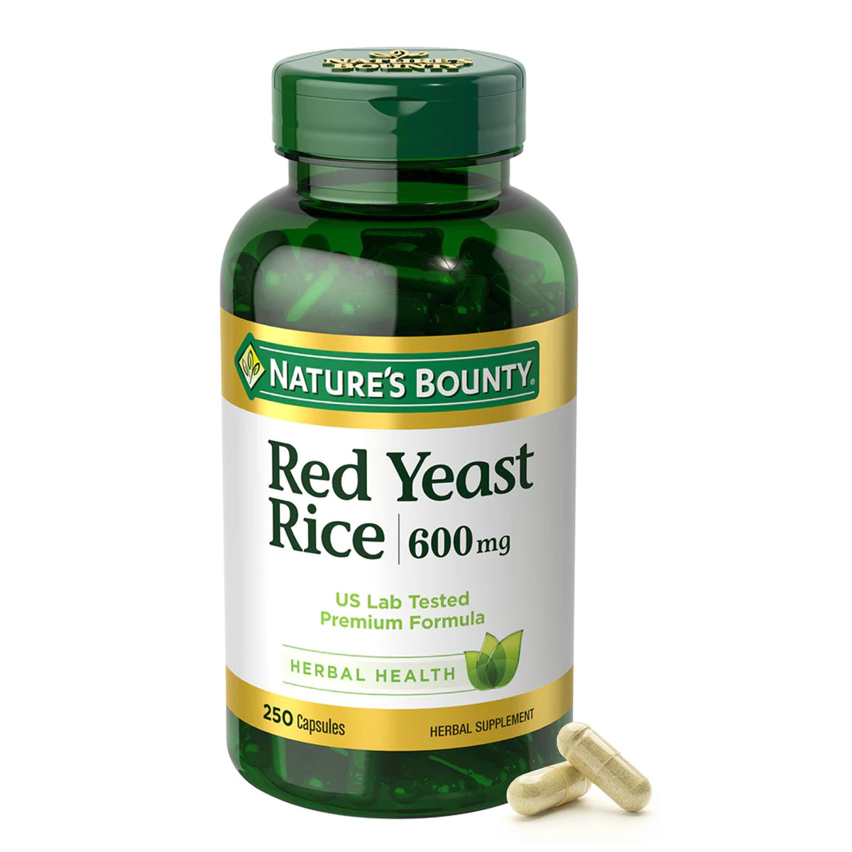 Nature's Bounty Red Yeast Rice capsules bottle on shelf for daily wellness support
