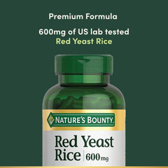 Nature's Bounty Red Yeast Rice label design highlighting non-GMO and gluten-free features