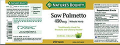 Nature's Bounty Saw Palmetto label close-up supports informed herbal use.