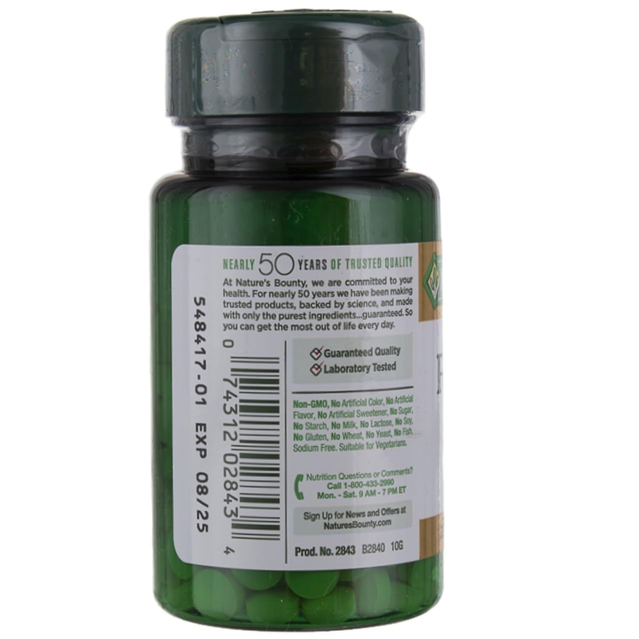 Nature's Bounty tabletas ácido fólico 800 mcg, toma diaria.