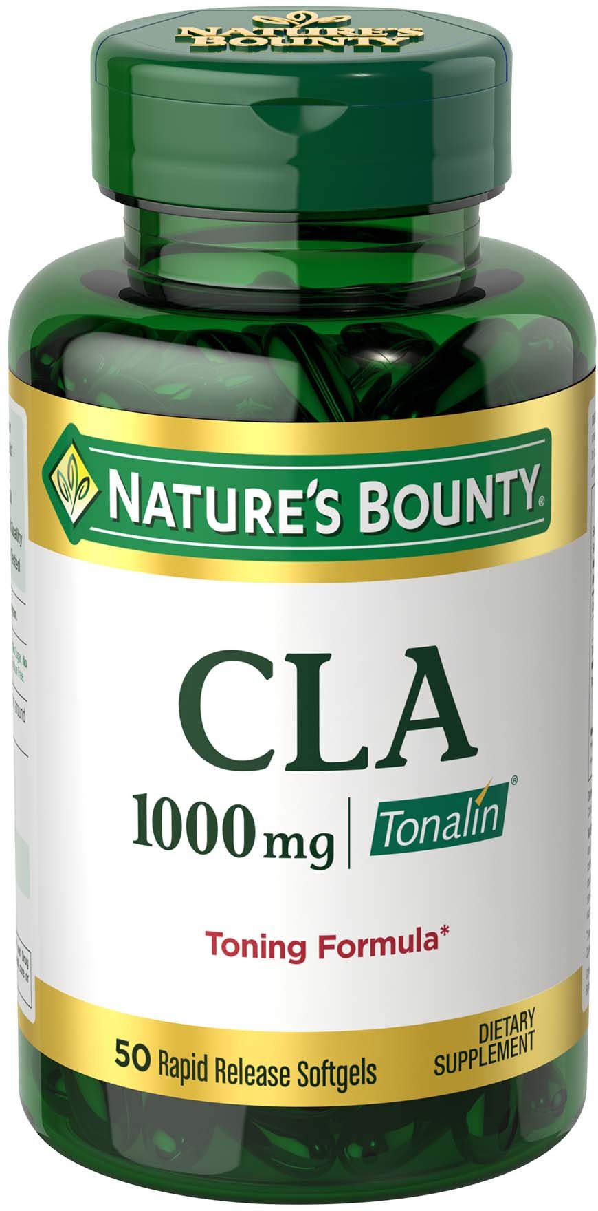 Nature's Bounty Tonalin 1000mg softgels bottle for daily CLA support.