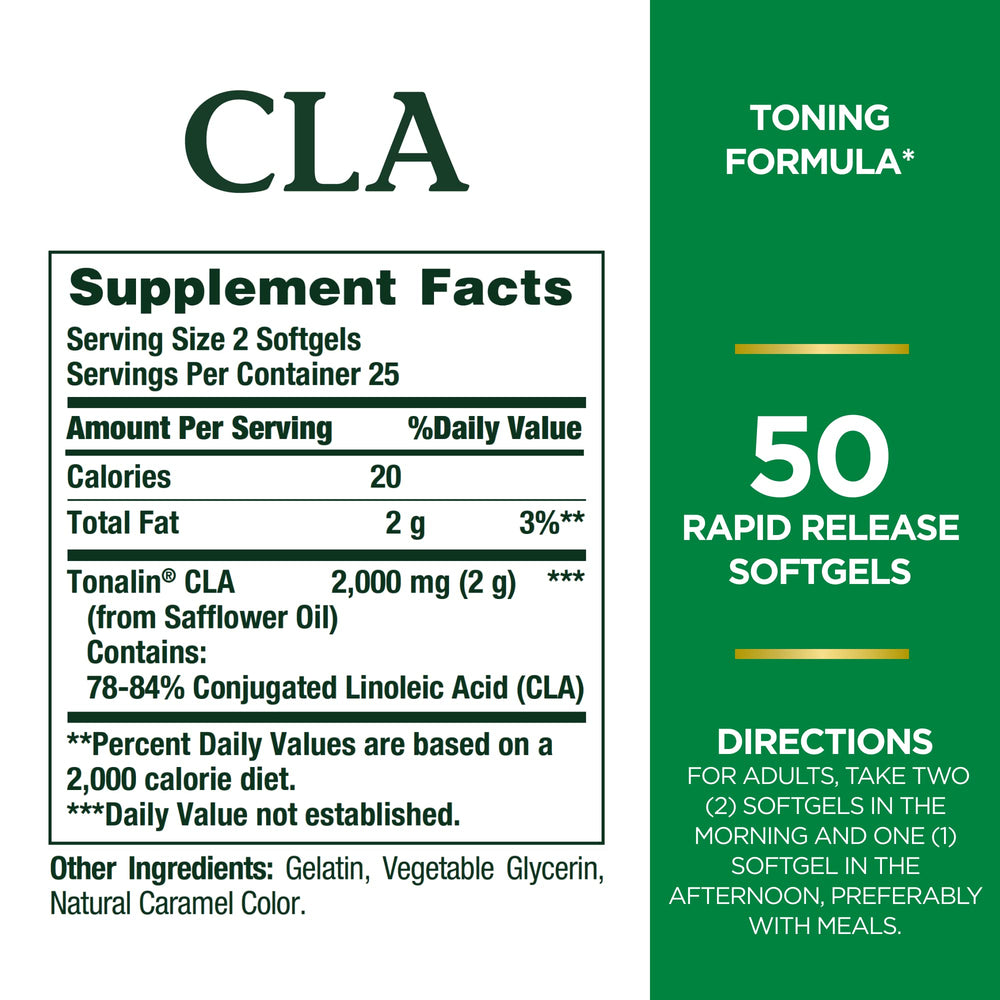 Pouring Nature's Bounty Tonalin 1000mg softgels for quick absorption in your routine.