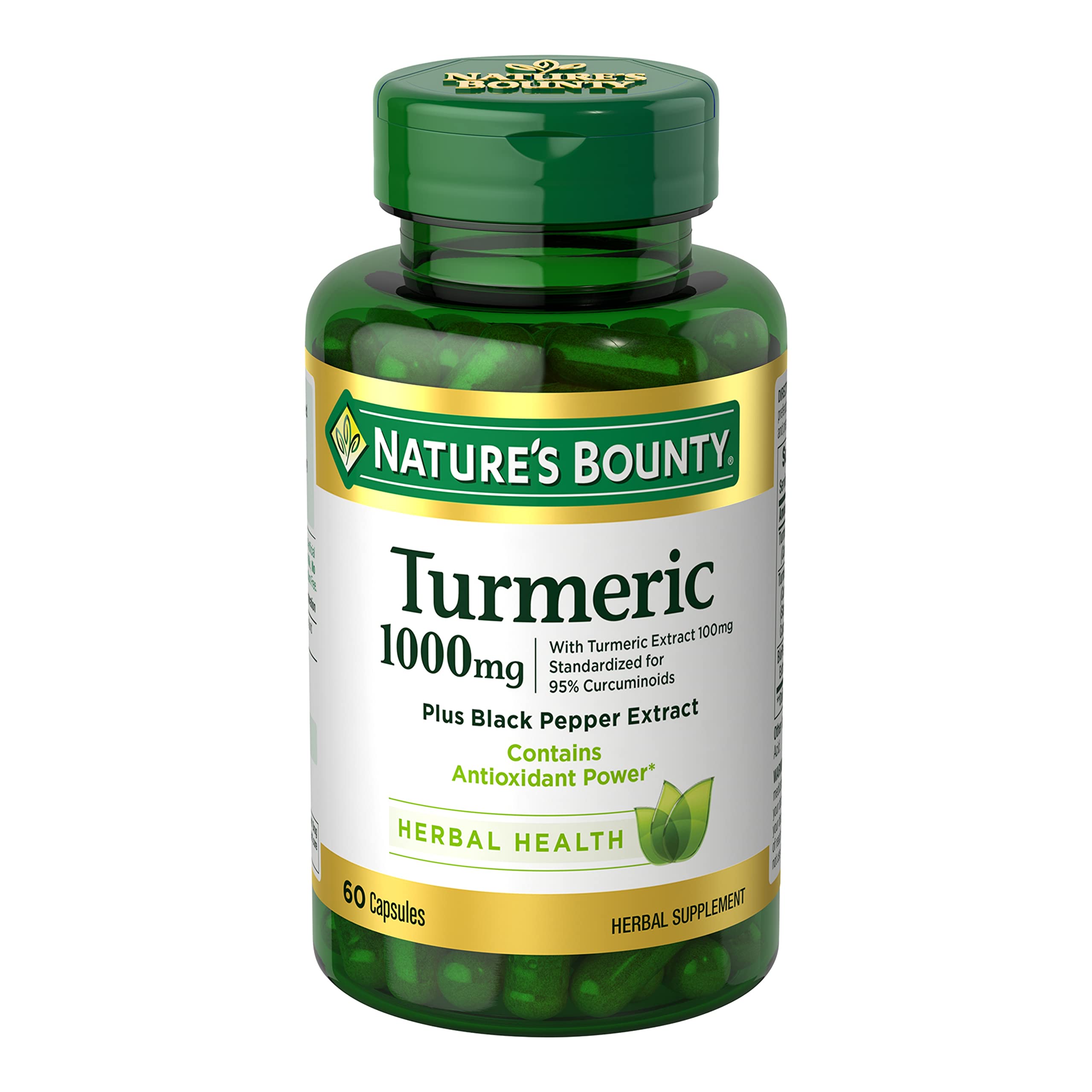 Nature's Bounty Turmeric bottle with capsules for antioxidant support