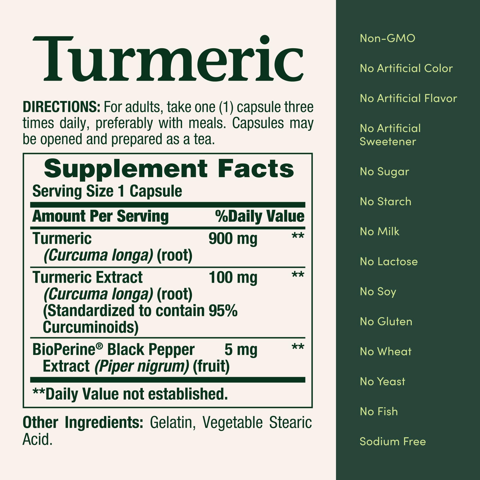 Turmeric capsules poured from Nature's Bounty bottle for daily use