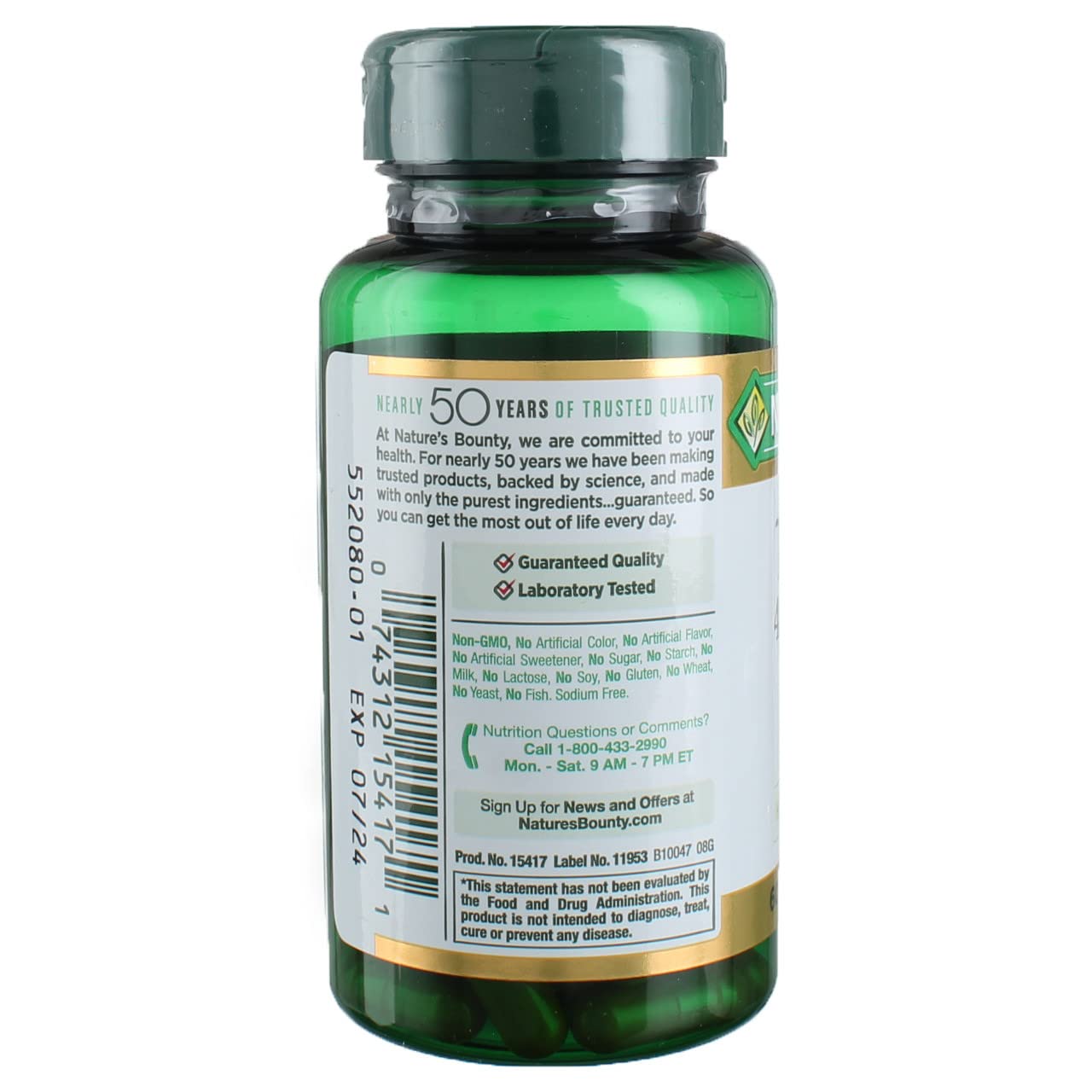 Label details on Nature's Bounty turmeric capsules for easy dosing and on-the-go wellness.