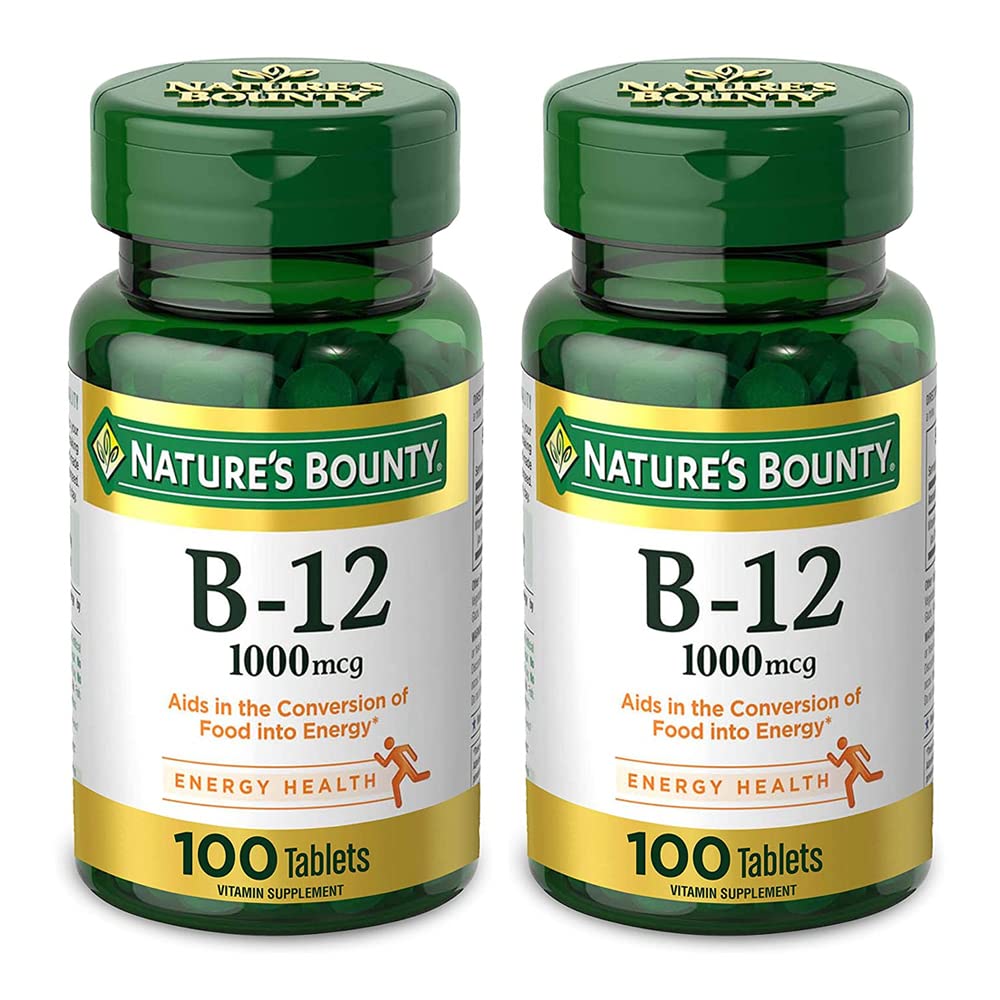 Nature's Bounty Vitamin B-12 1000 mcg bottle for energy metabolism support.