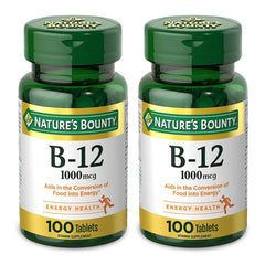 Nature's Bounty Vitamin B-12 1000 mcg bottle for energy metabolism support.