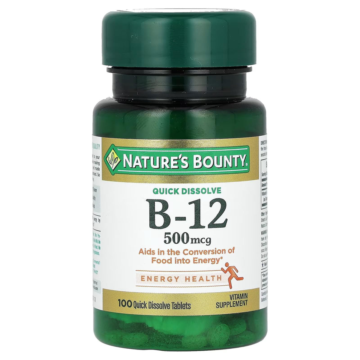 Nature's Bounty Vitamin B-12 500 mcg tablet close-up for daily energy support