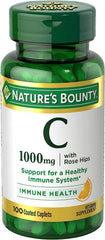 Nature's Bounty Vitamin C 1000 mg + Rose Hips bottle front, two-pack, daily immune support.