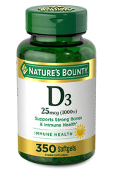 Nature's Bounty Vitamin D3 1000 IU softgels bottle supports daily bone health.