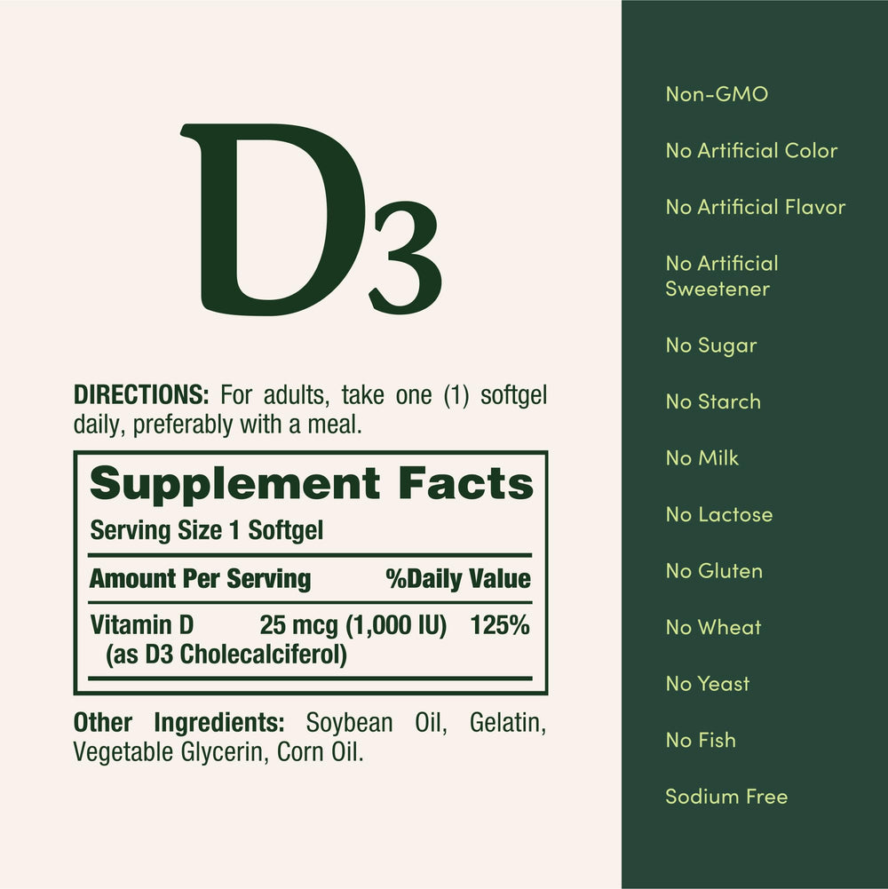 Nature's Bounty Vitamin D3 bottle beside calendar supports everyday vitamin routine.