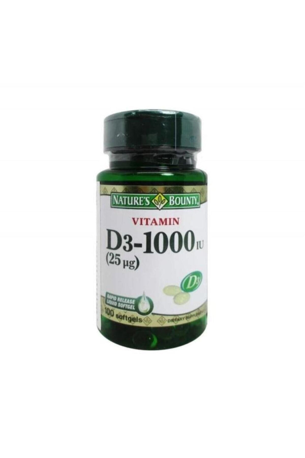 Nature's Bounty Vitamin D3 1000 soft gel bottle supports daily bone health