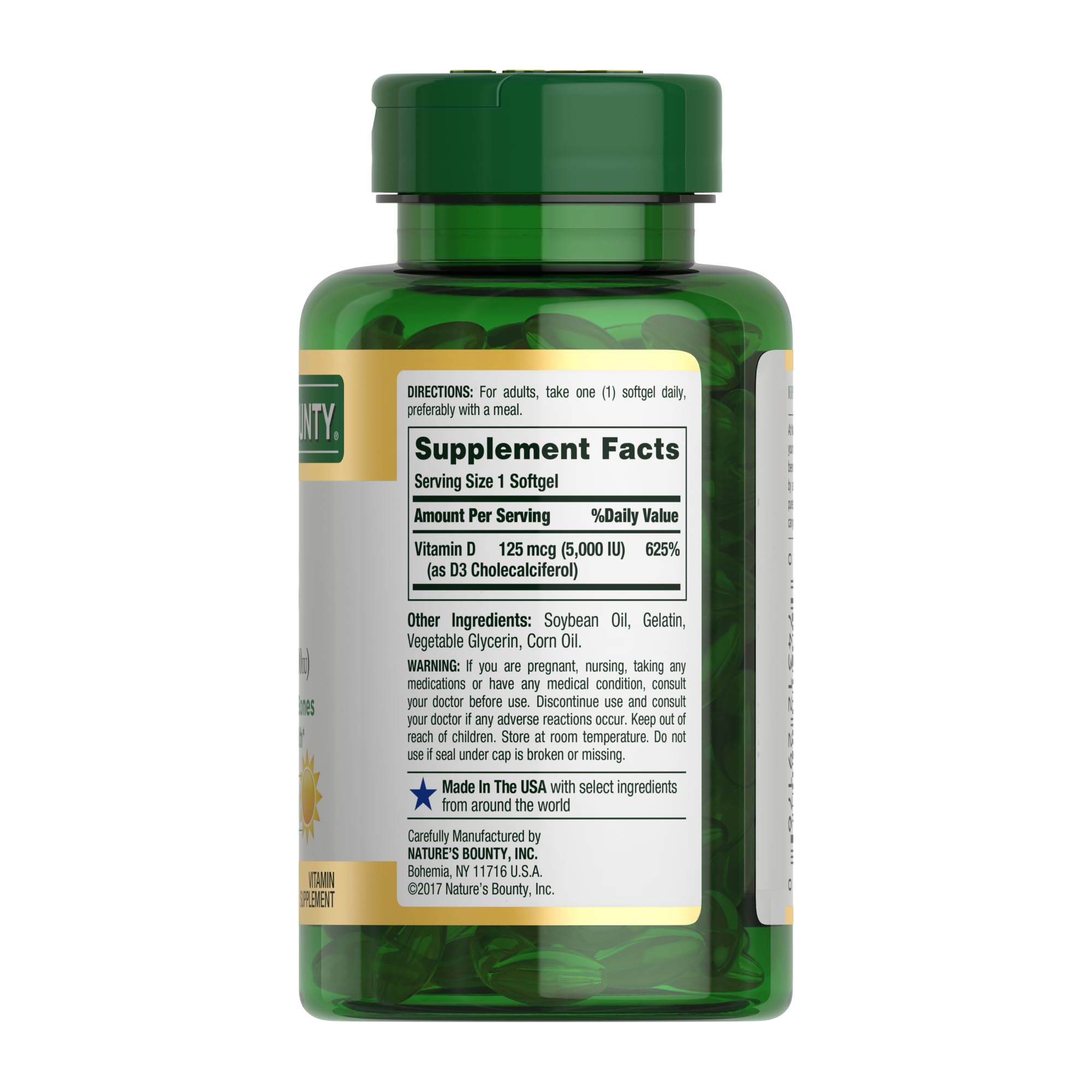 Packaging image emphasizes Vitamin D3 potency.