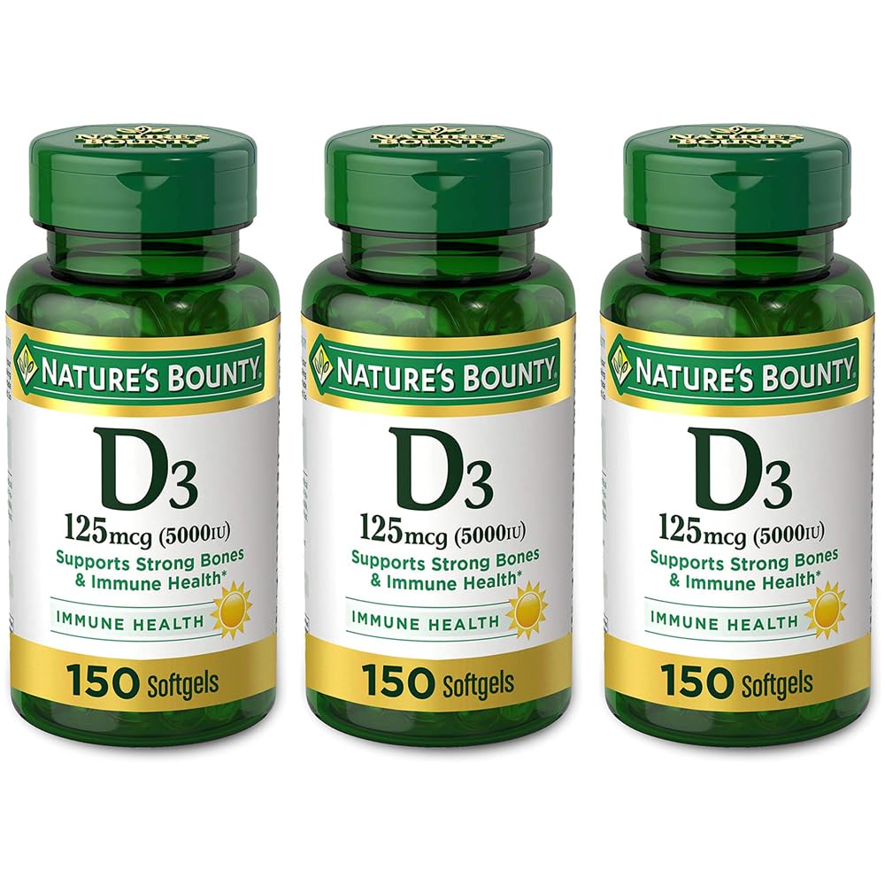 Nature's Bounty Vitamin D3 softgels bottle front, high-potency daily immune-support option.
