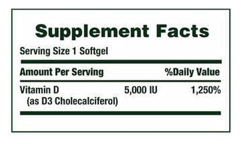 Nature's Bounty Vitamin D3 5000 IU softgels shown for easy daily intake and absorption.