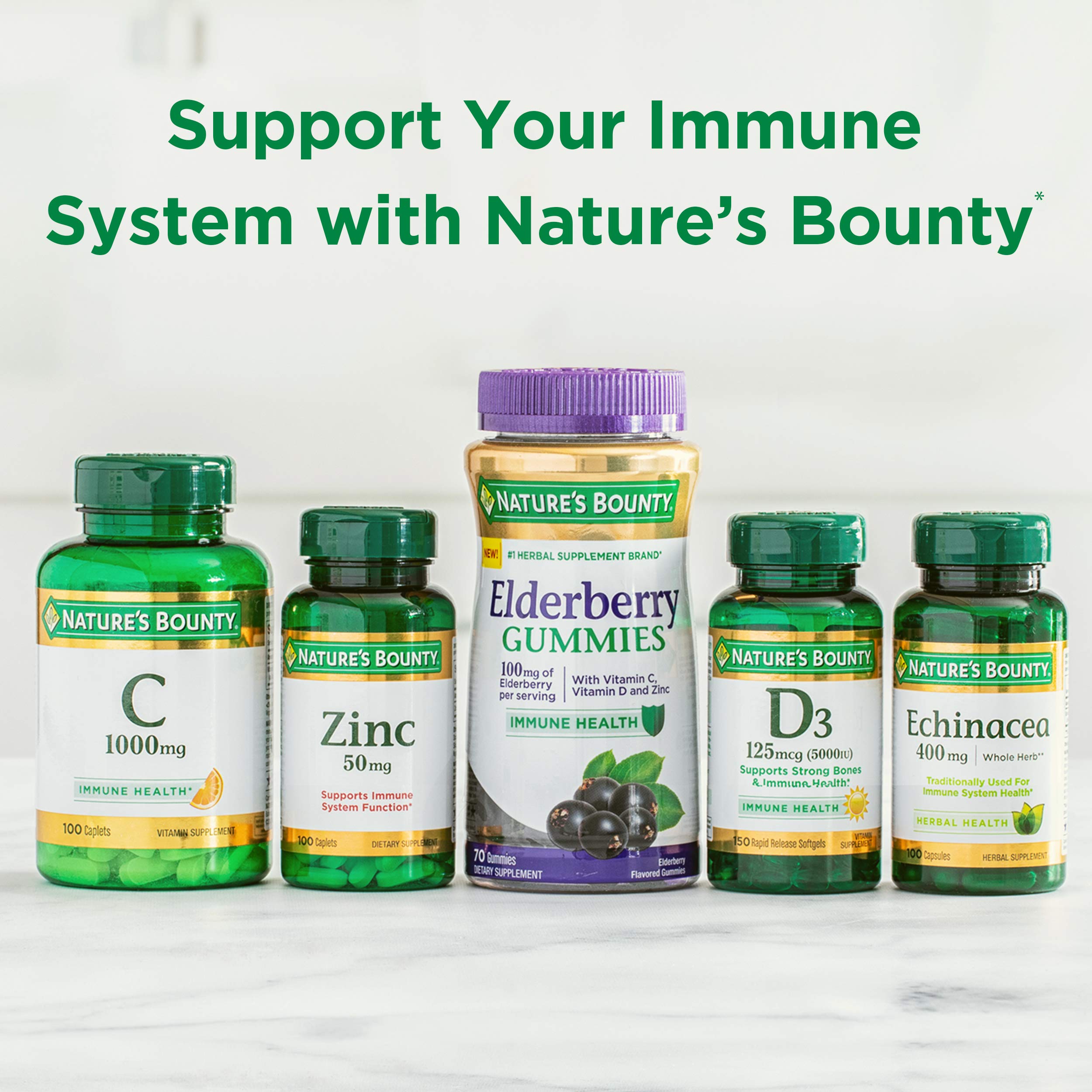 Nature's Bounty Vitamin D3 bottle on shelf conveys trusted daily supplementation.