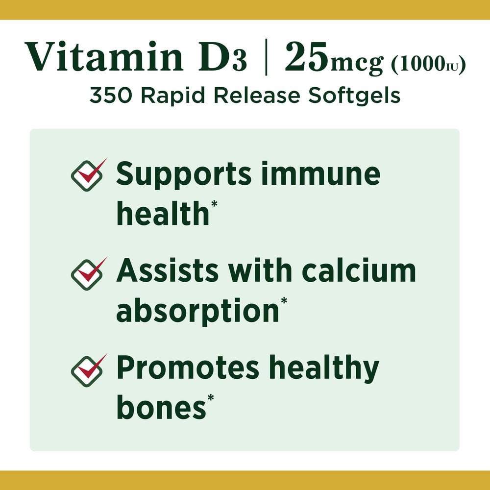 Nature's Bounty Vitamin D3 bottle packaging image shows consistent product quality.