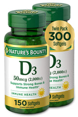 Nature's Bounty Vitamin D3 softgel front bottle for daily immune support and use.