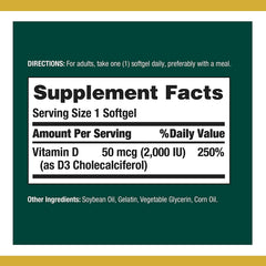 Nature's Bounty Vitamin D3 label closeup highlighting potency and dosing clarity.