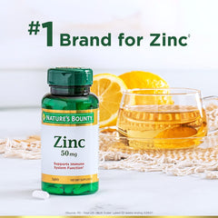 Nature's Bounty Zinc 50 mg caplets label and ingredients detail.
