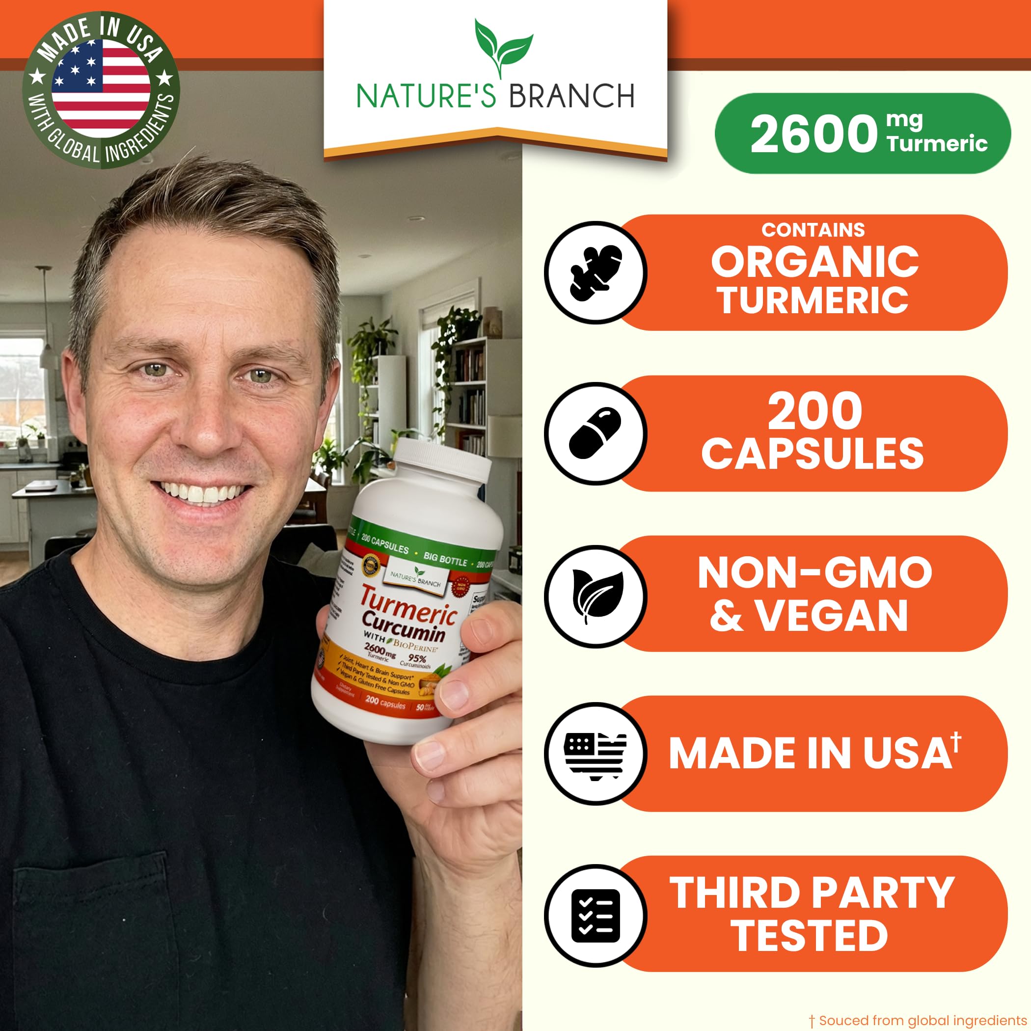 Nature's Branch 95% curcuminoids label emphasizes potency.