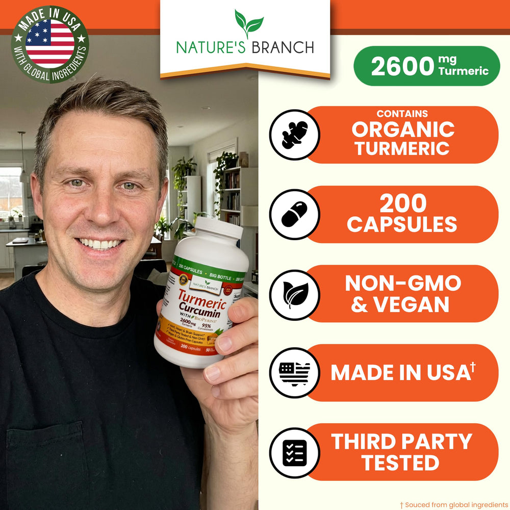 Nature's Branch 95% curcuminoids label emphasizes potency.
