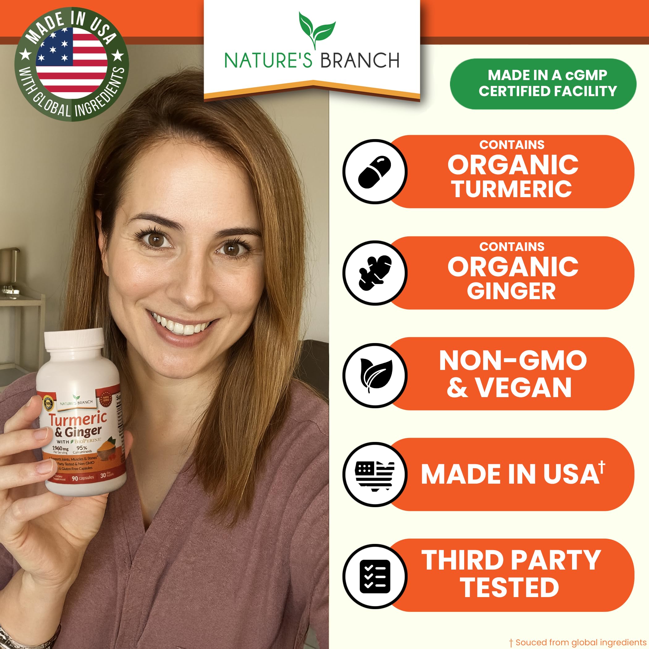 Nature's Branch Curcumin 95 percent capsules close up for strong formula
