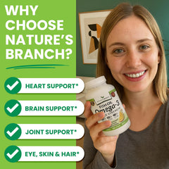 Nature's Branch omega-3 bottle pour showing convenient serving.