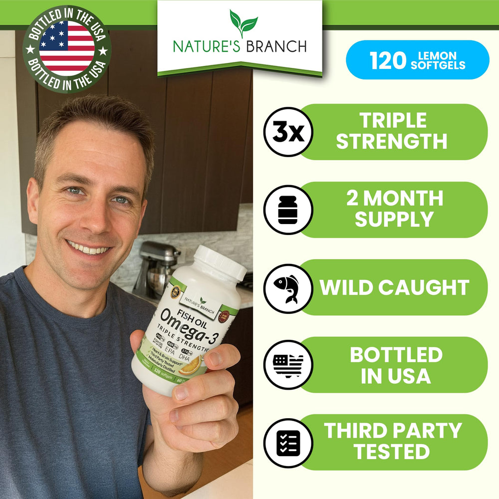 Nature's Branch lemon-flavored burpless softgels closeup for easy swallowing.