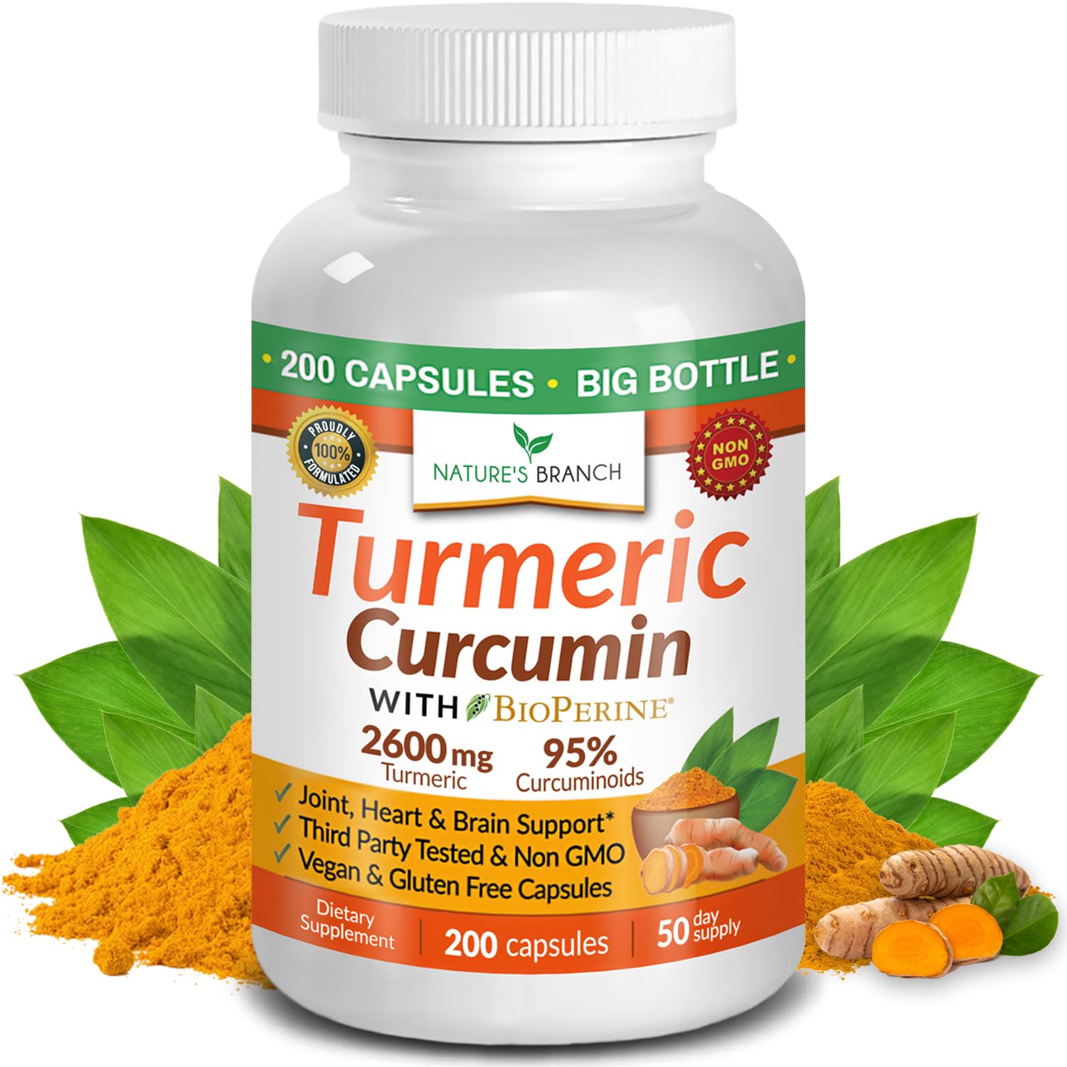 Nature's Branch Turmeric Curcumin bottle for daily joint support.