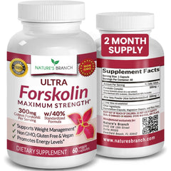 Nature's Branch Ultra Pure Forskolin bottle shows 40% potency for weight management potential