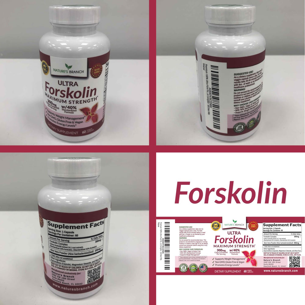 Nature's Branch Ultra Pure Forskolin USA-made label highlights manufacturing standards