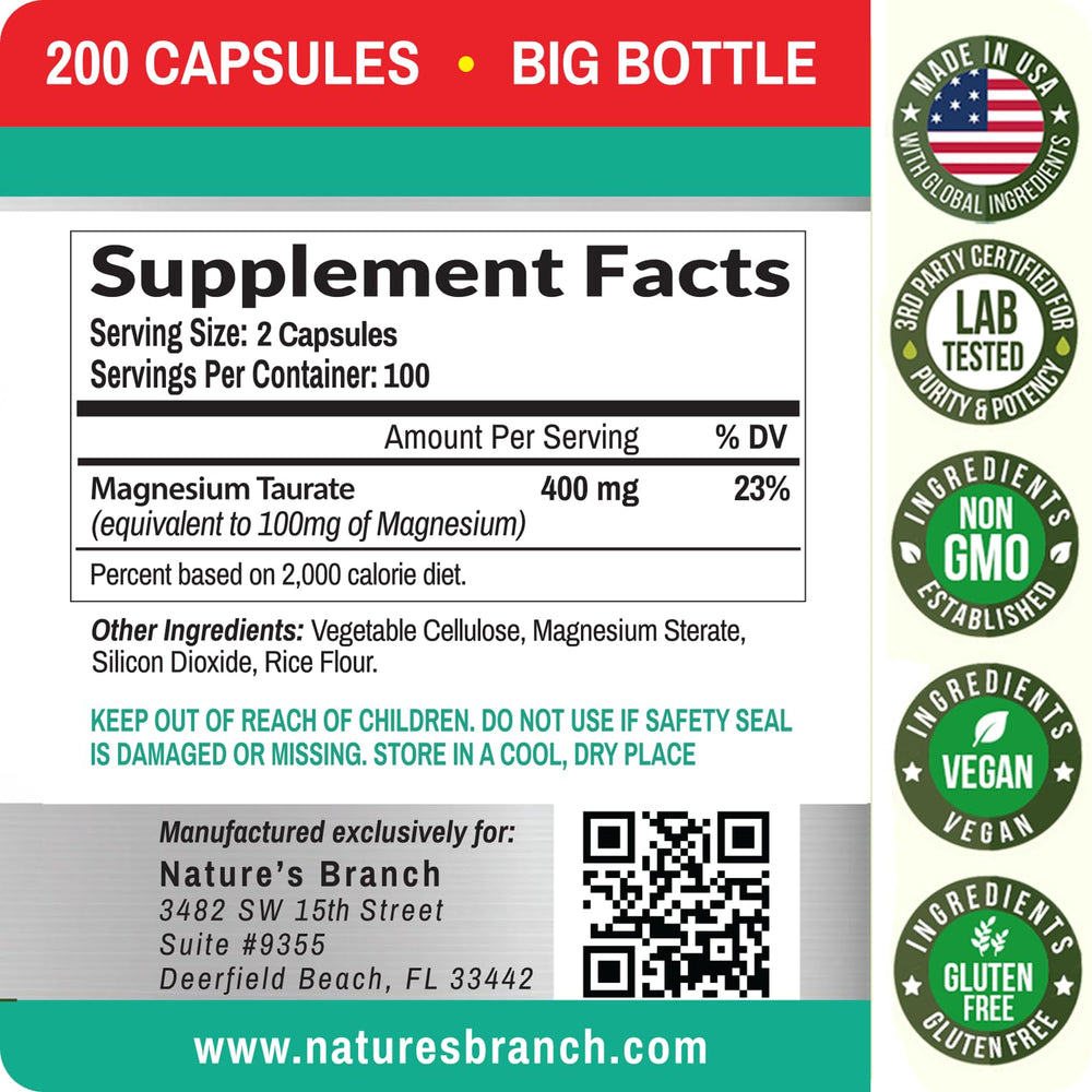 Nature's Branch vegan icon confirms plant-based magnesium taurate option