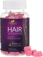 Nature's Choice gominolas en botella muestran biotina 5000 mcg para el cabello.