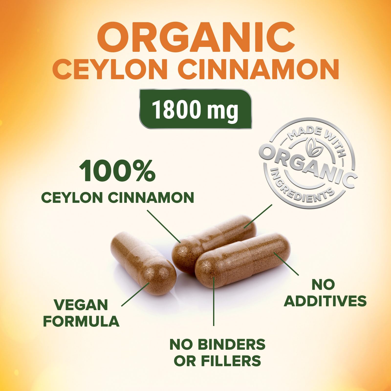 Nature's Choice certified organic label indicating non-GMO and sugar-free cinnamon