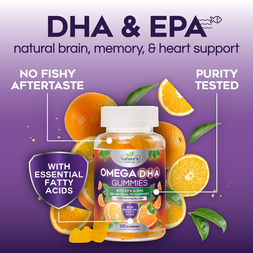 Nature's Choice Omega 3 Gummies presented as kid-friendly chewables.