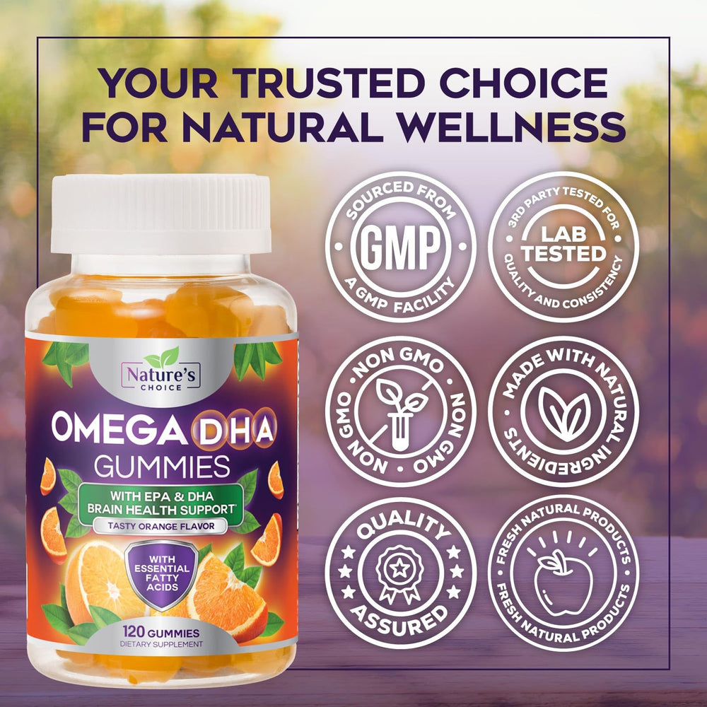 Nature's Choice Omega 3 Gummies texture close-up showing chewable consistency.