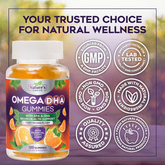Nature's Choice Omega 3 Gummies texture close-up showing chewable consistency.