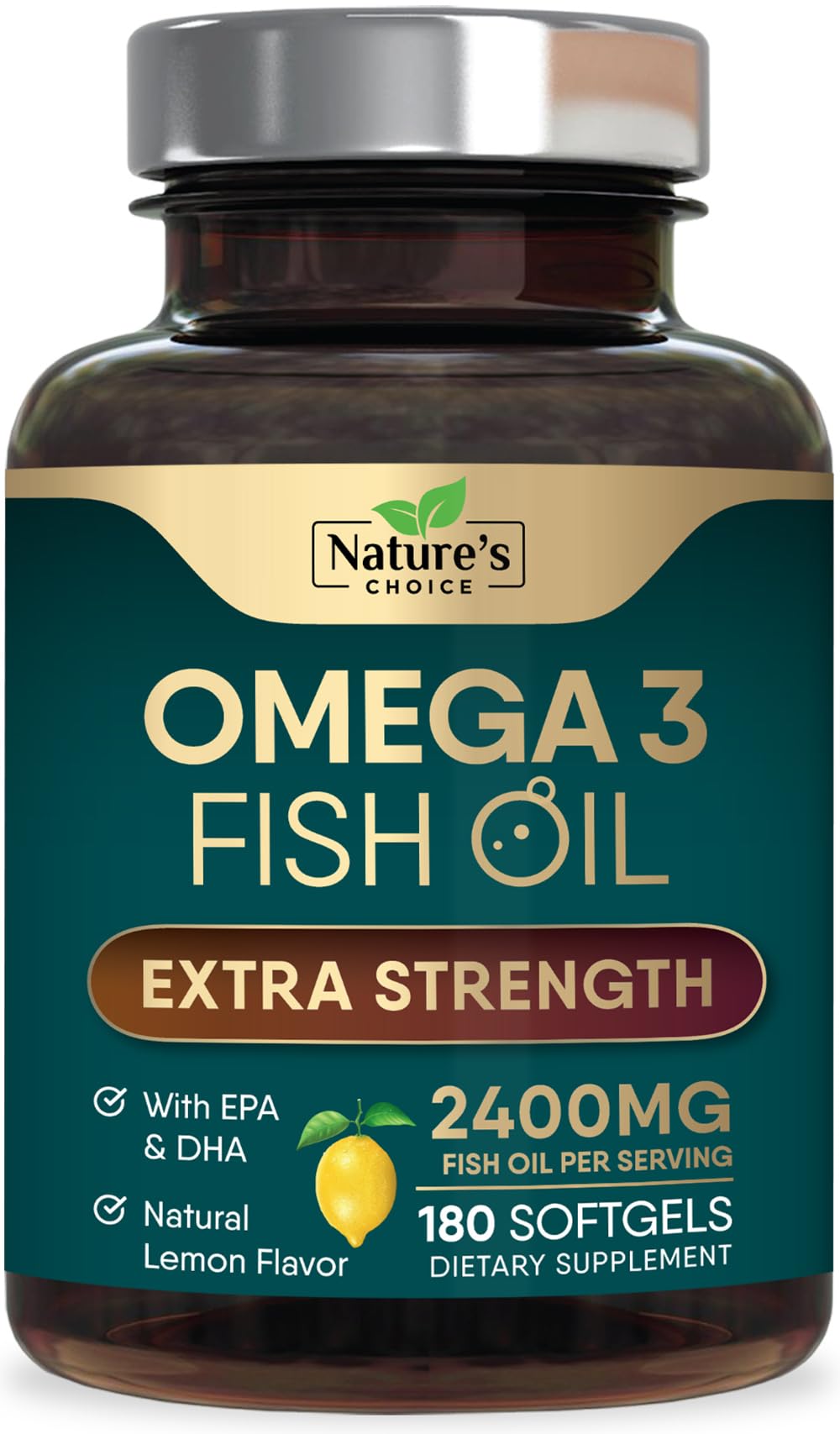 Nature's Choice Omega 3 softgels in a bottle for daily heart and brain support