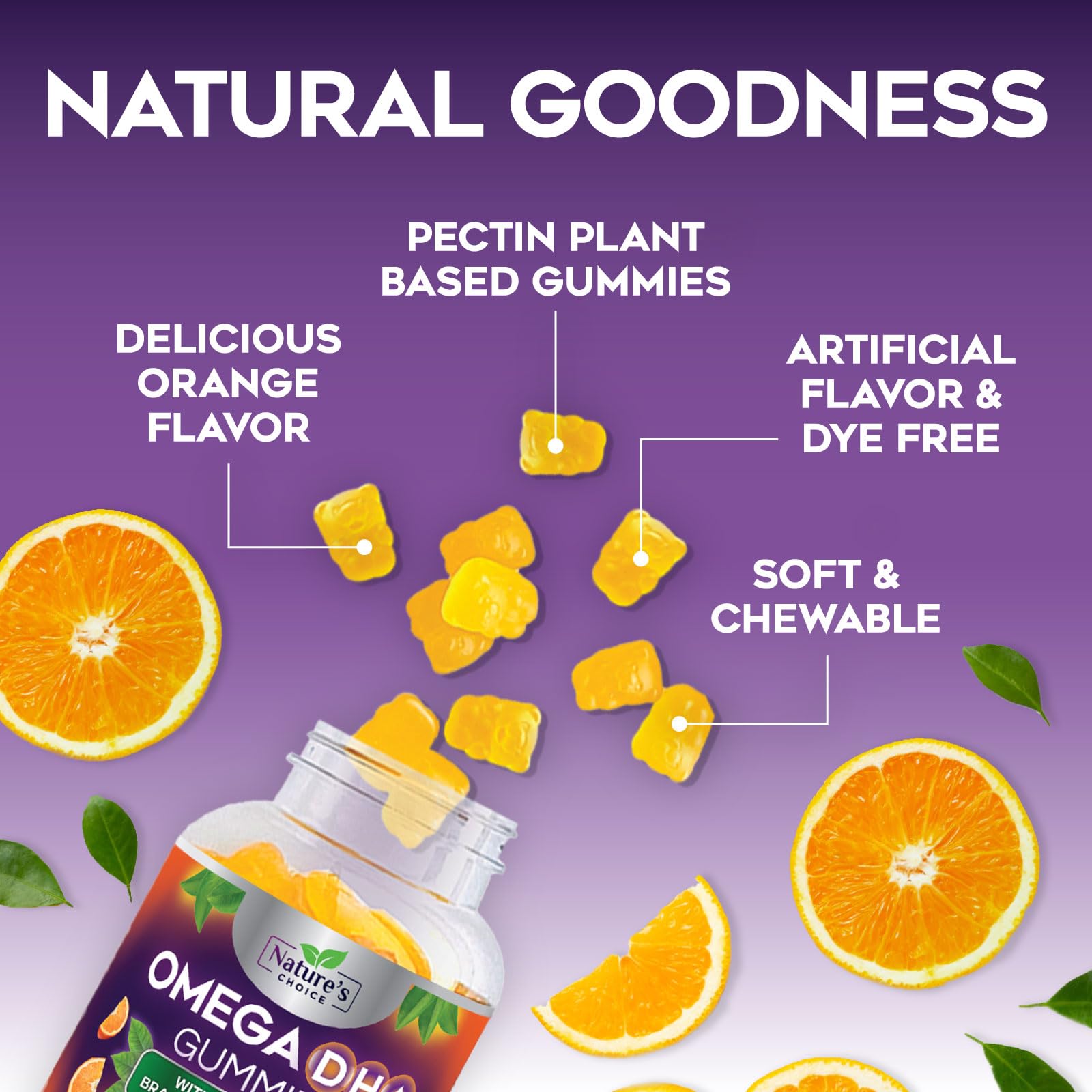 Nature's Choice Omega3 Gummies third-party tested badge indicating purity