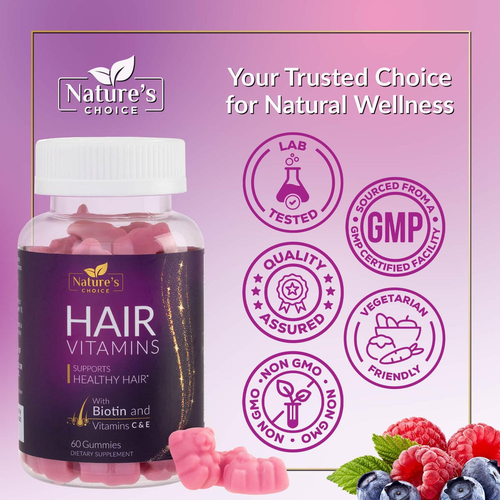 Nature's Choice rutina diaria con gominolas para cabello saludable.