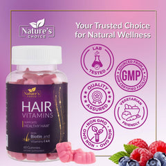 Nature's Choice rutina diaria con gominolas para cabello saludable.