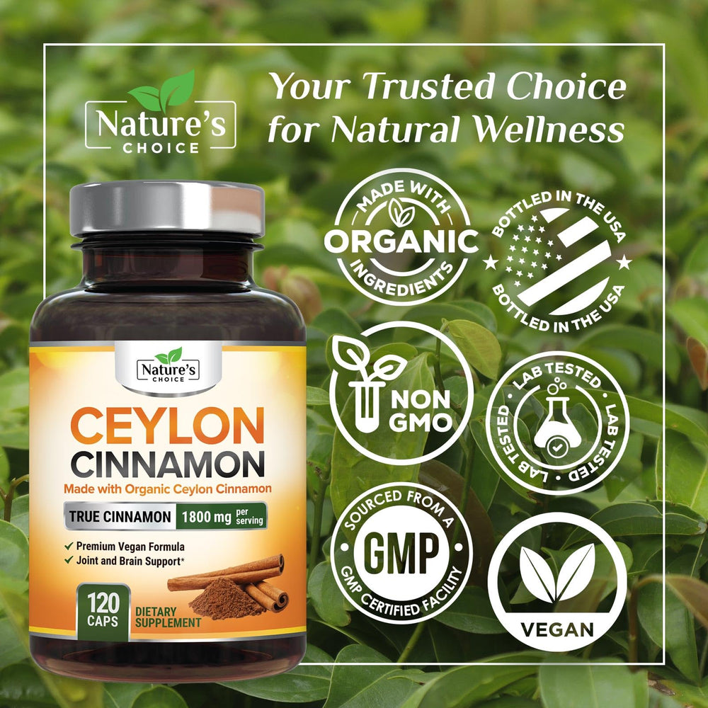 Nature's Choice vegan cinnamon capsules suitable for gluten-free daily use