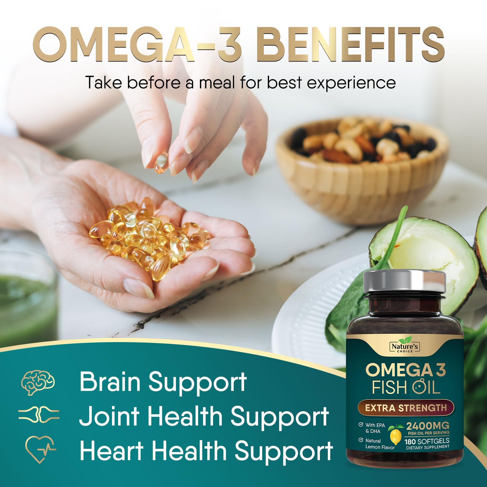 USA-made Nature's Choice omega3 softgels for premium quality