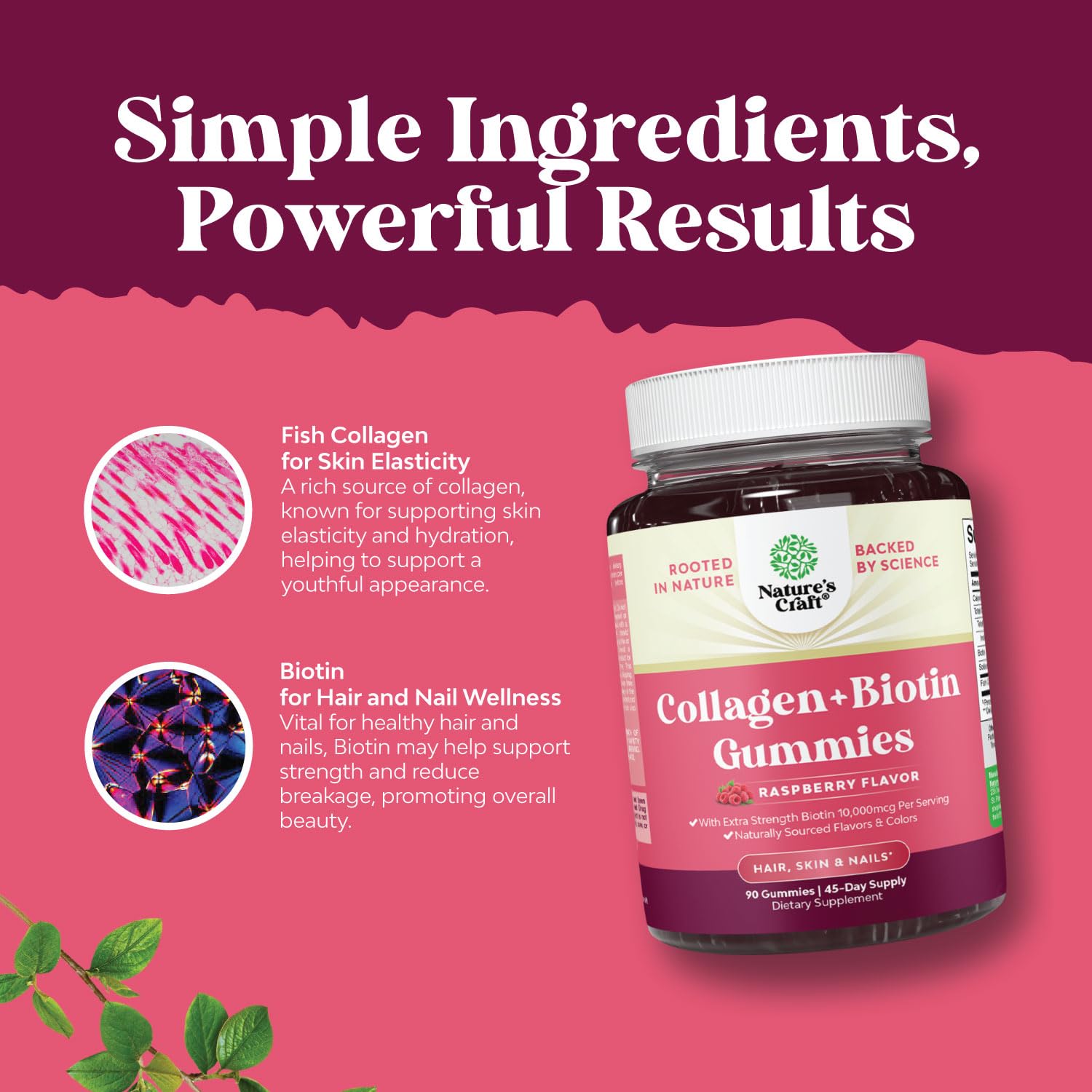 Natures Craft 45-days supply image conveys long-lasting beauty support through daily gummies.