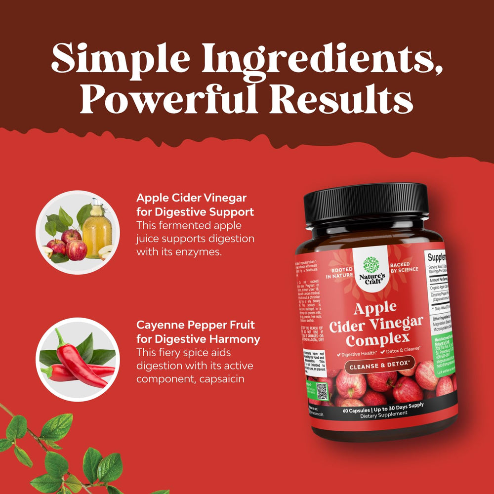Natures Craft ACV cayenne capsules close-up signals metabolic cues and appetite awareness.