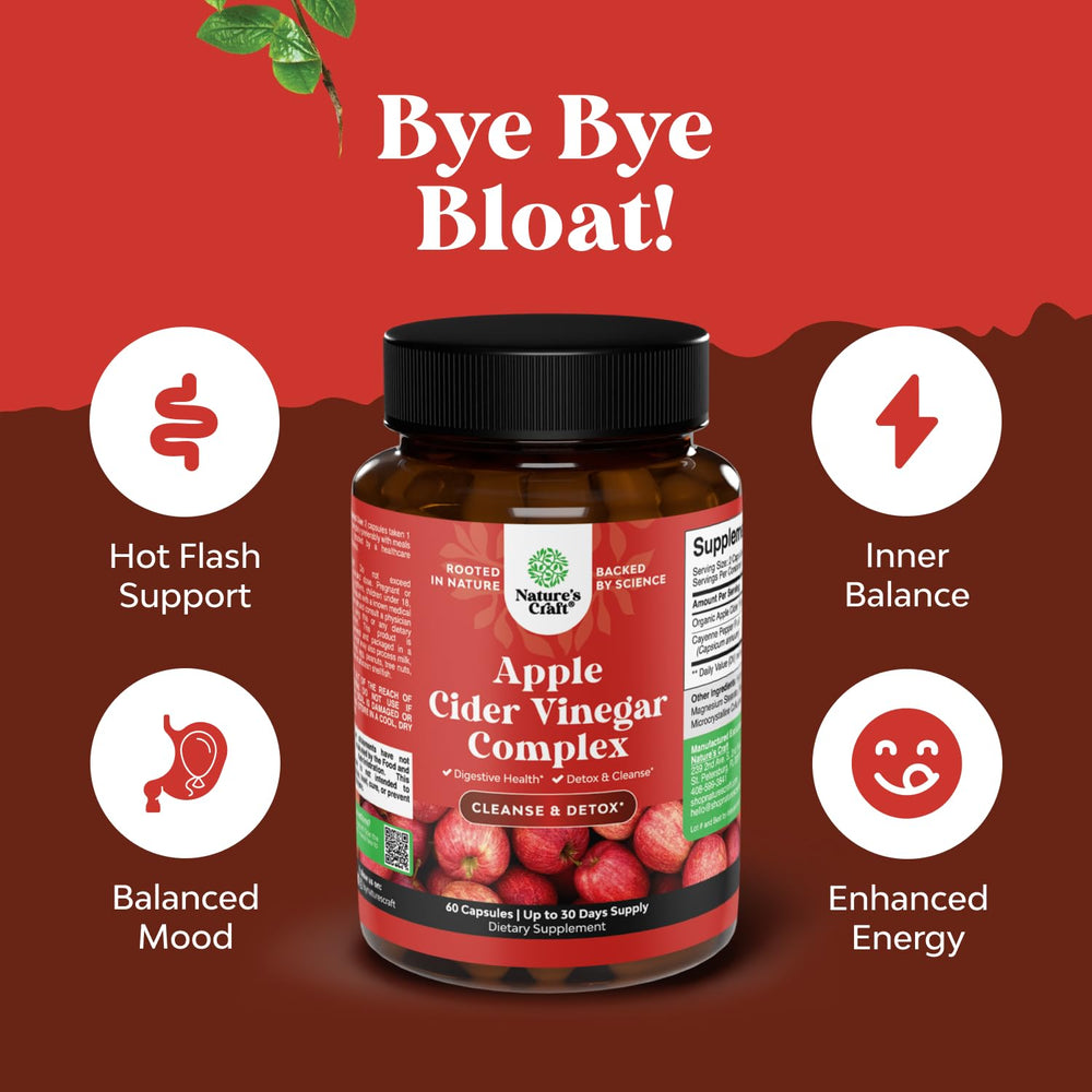 Natures Craft ACV capsules daily-use graphic emphasizes convenient digestion support.